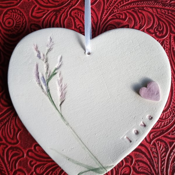 Ceramic floral "love" heart hanging