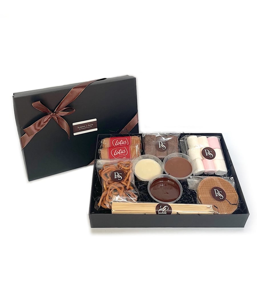 Chocolate Dipping Hamper - Milk, white, dark chocolate fondue pots with treats 