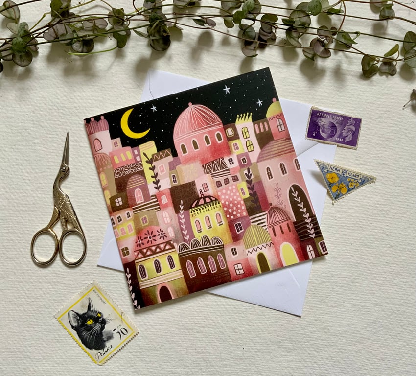 Pink Palaces,  blank greetings card 