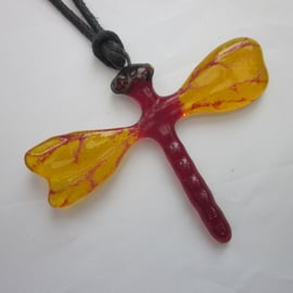 Handmade cast glass dragonfly pendant or ornament - cheerful