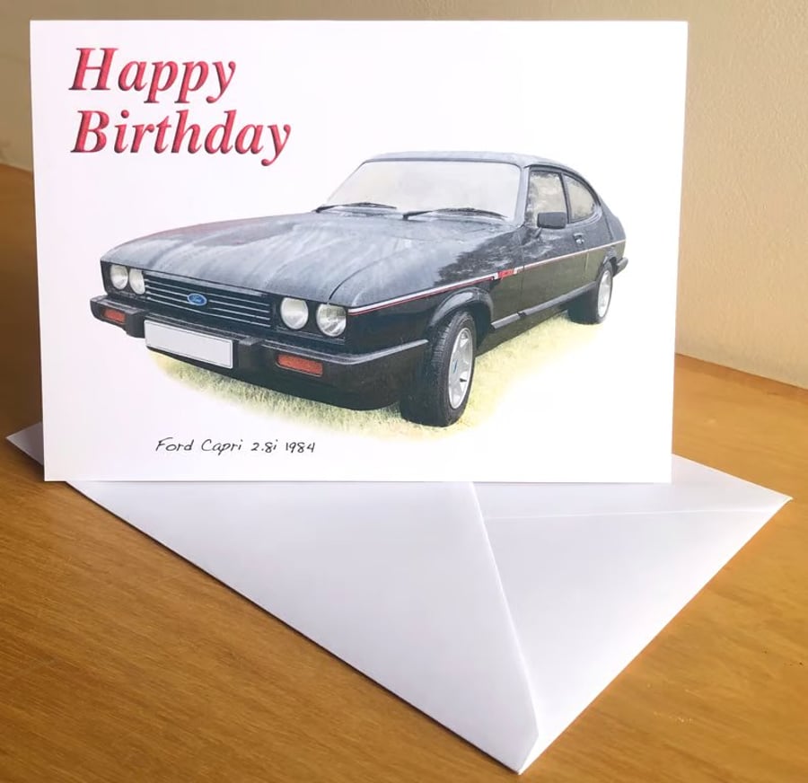 Ford Capri 2.8i 1984 (Black) - Birthday, Anniversary, Greeting or Plain card