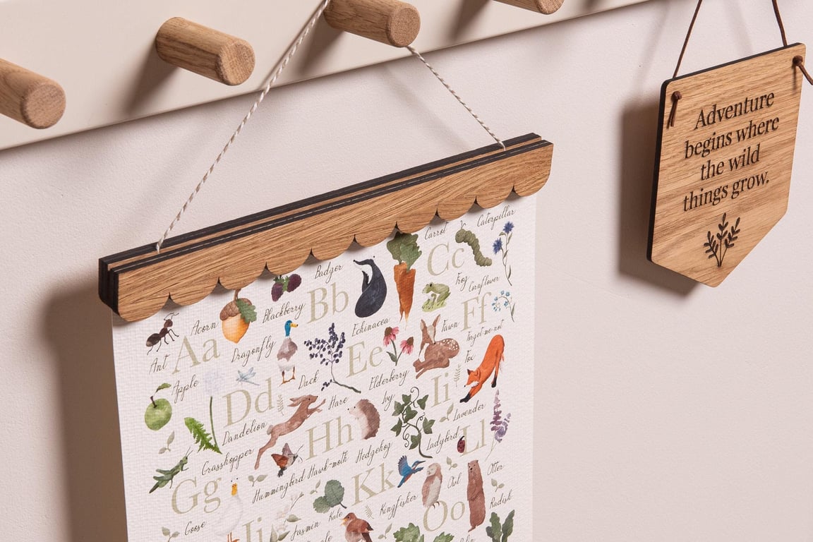 Oak Scallop Edge Picture Hangers for Kids Bedroom and Nursery Wall. Scalloped