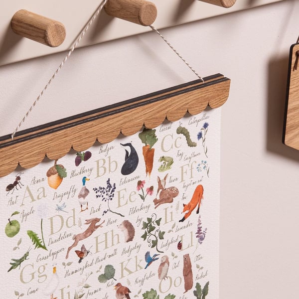 Oak Scallop Edge Picture Hangers for Kids Bedroom and Nursery Wall. Scalloped