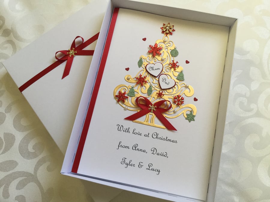 Personalised Christmas Card With Gift Box Mum Dad Nan Grandad Any Names