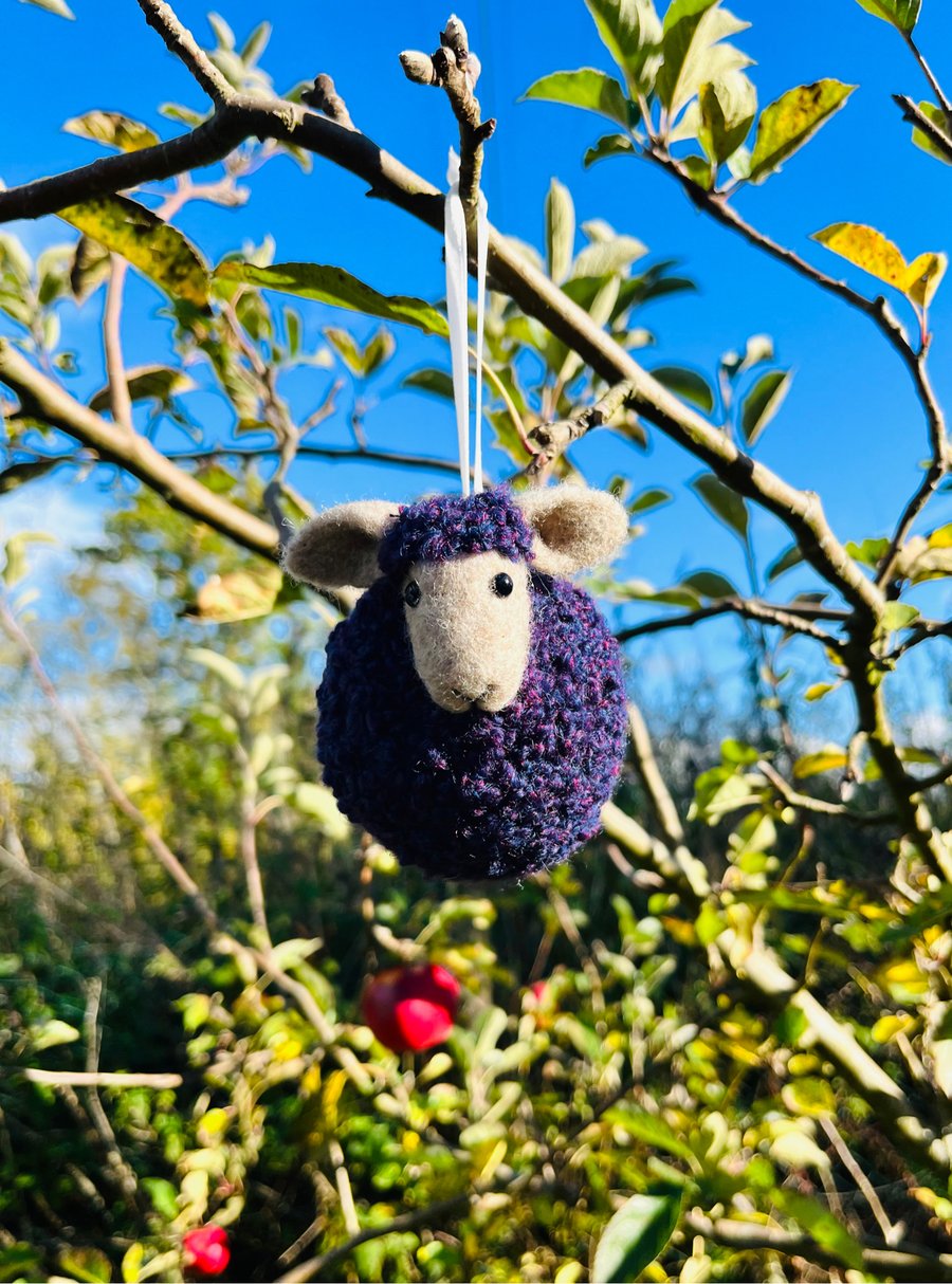 Needle felted purple sheep bauble hanger decoration - countryside 