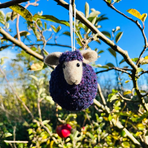 Needle felted purple sheep bauble hanger decoration - countryside 