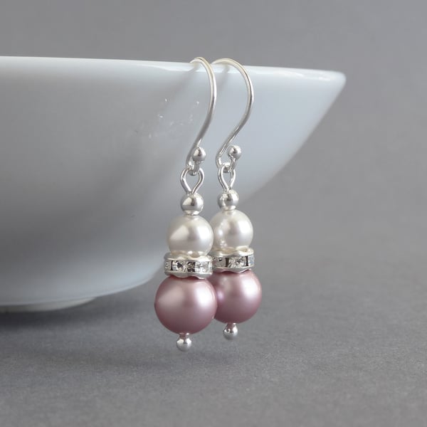 Dusky Pink Earrings - Soft Pink Bridesmaids Jewellery - Rose Pearl Drop Earrings