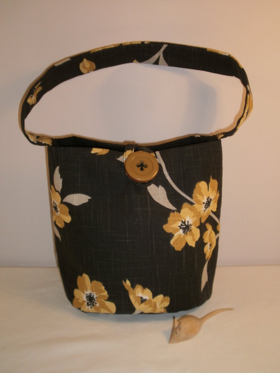 Small Black and Yellow Flower Fabric  Handbag