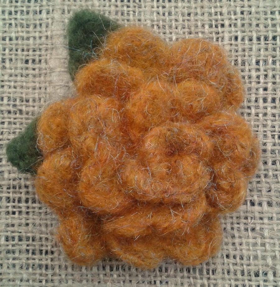 Needle felted rose corsage (gold)