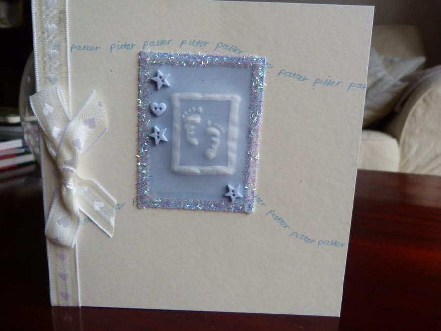 Pitter patter new baby boy card