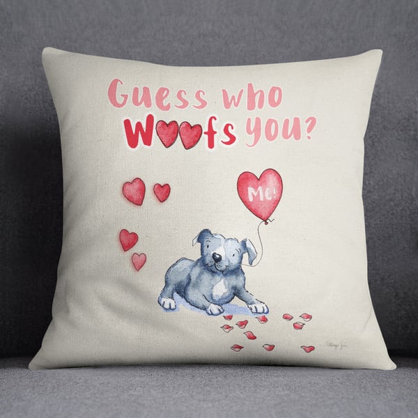 Staffie Grey Valentine's Cushion