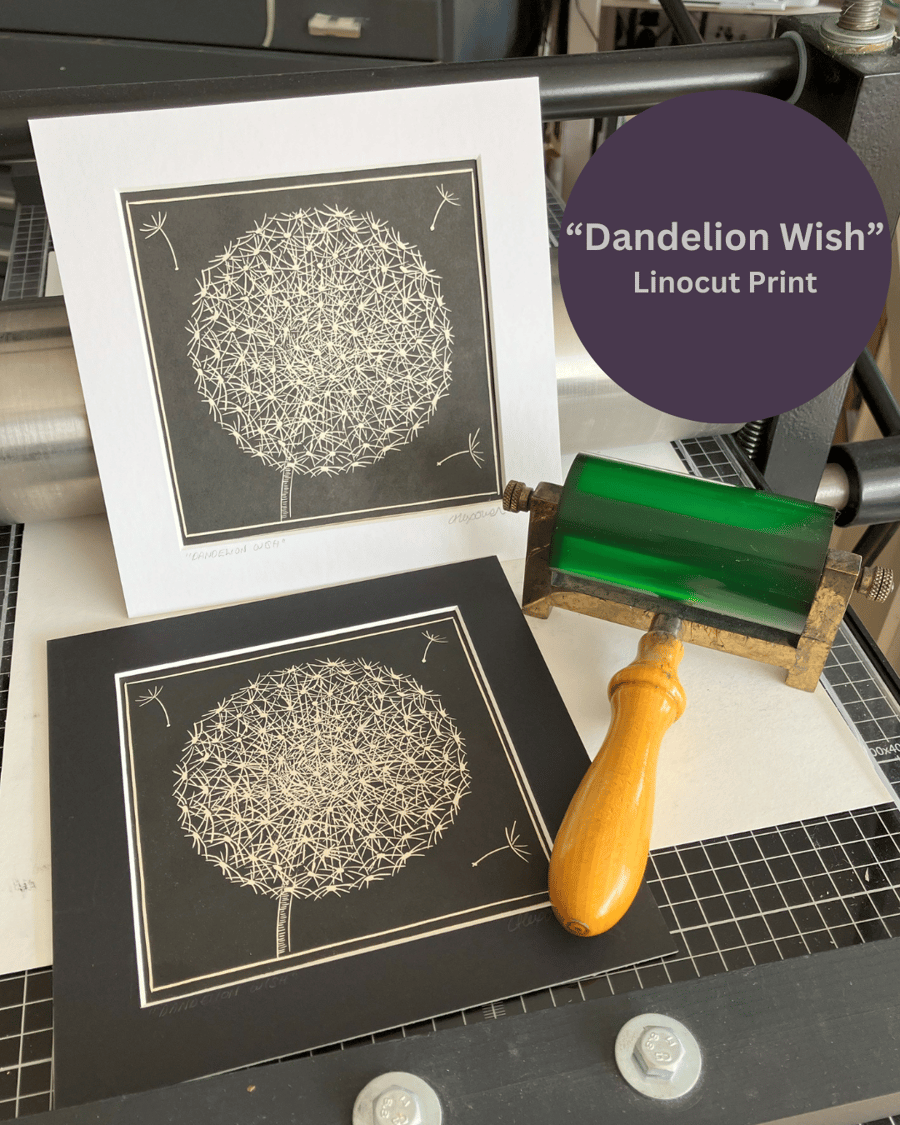 Lino Print - "Dandelion Wish"
