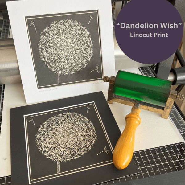Lino Print - "Dandelion Wish"