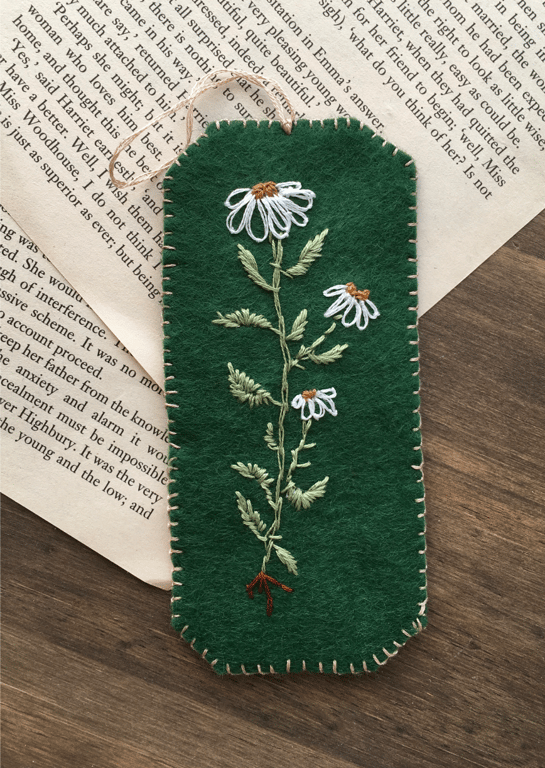 Hand embroidered Daisy felt bookmark