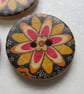 3 Medium Large Painted Black Flower Wooden Craft Buttons - Image 2