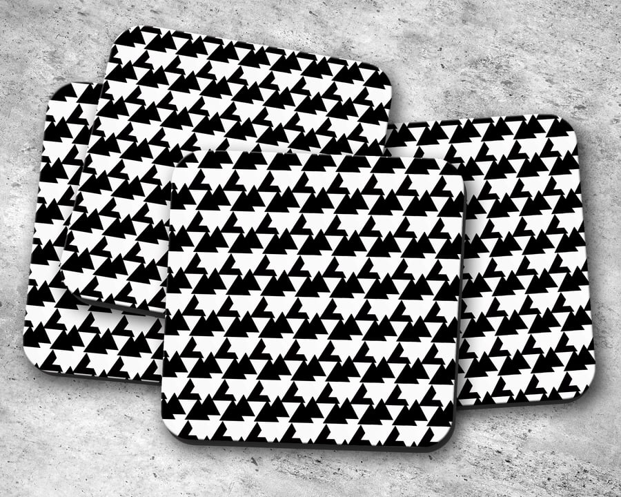 Set of 4 Geometric Black and White Coasters, Drinks Mat