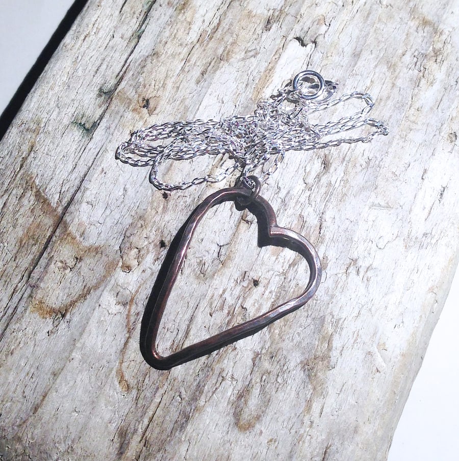  Handmade Copper Heart Pendant Necklace - UK Free Post