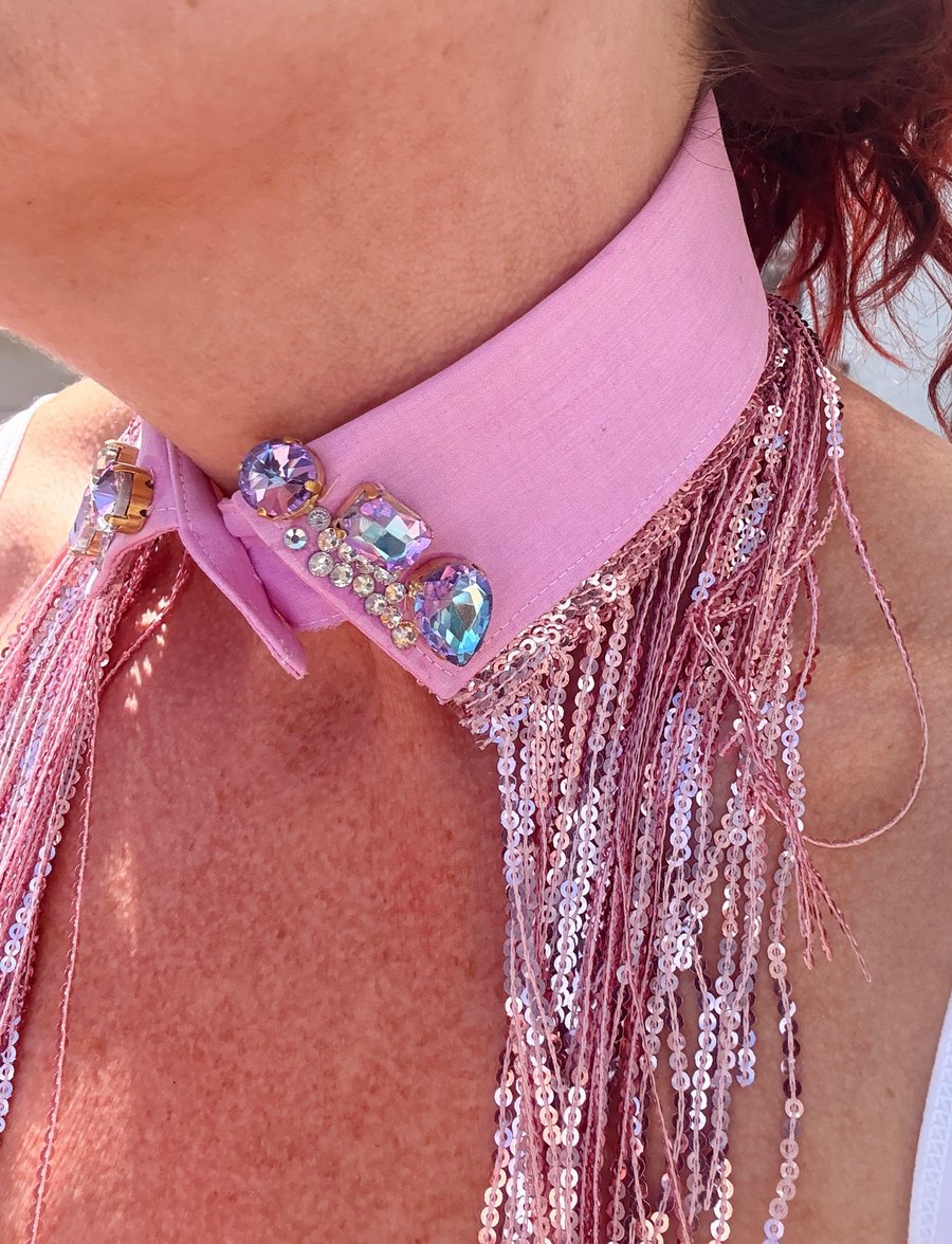 Pastel Pink & Lilac Detachable Statement Collar - Upcycled Crystal Neckcessory