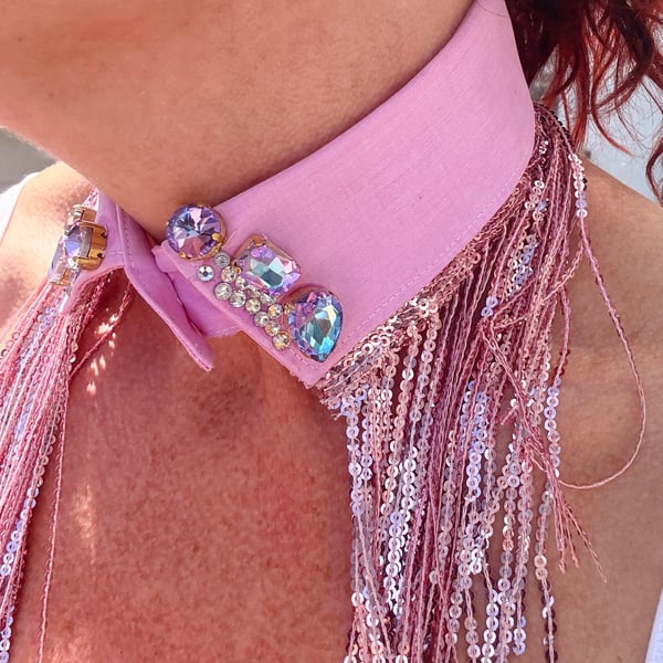 Pastel Pink & Lilac Detachable Statement Collar - Upcycled Crystal Neckcessory