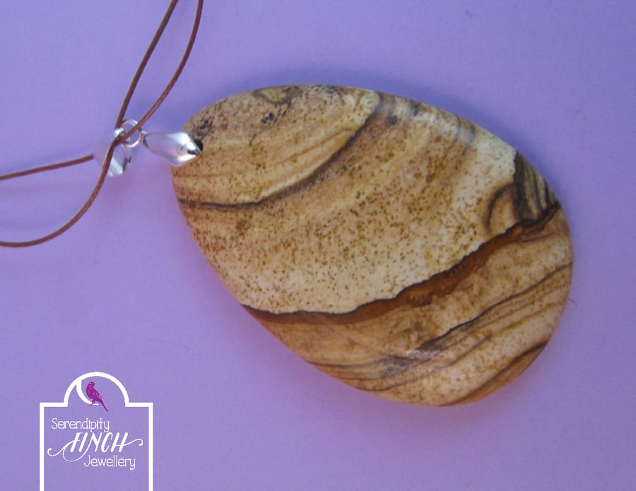 Brown Picture Jasper Pendant Necklace, Jasper Necklace, Brown Necklace
