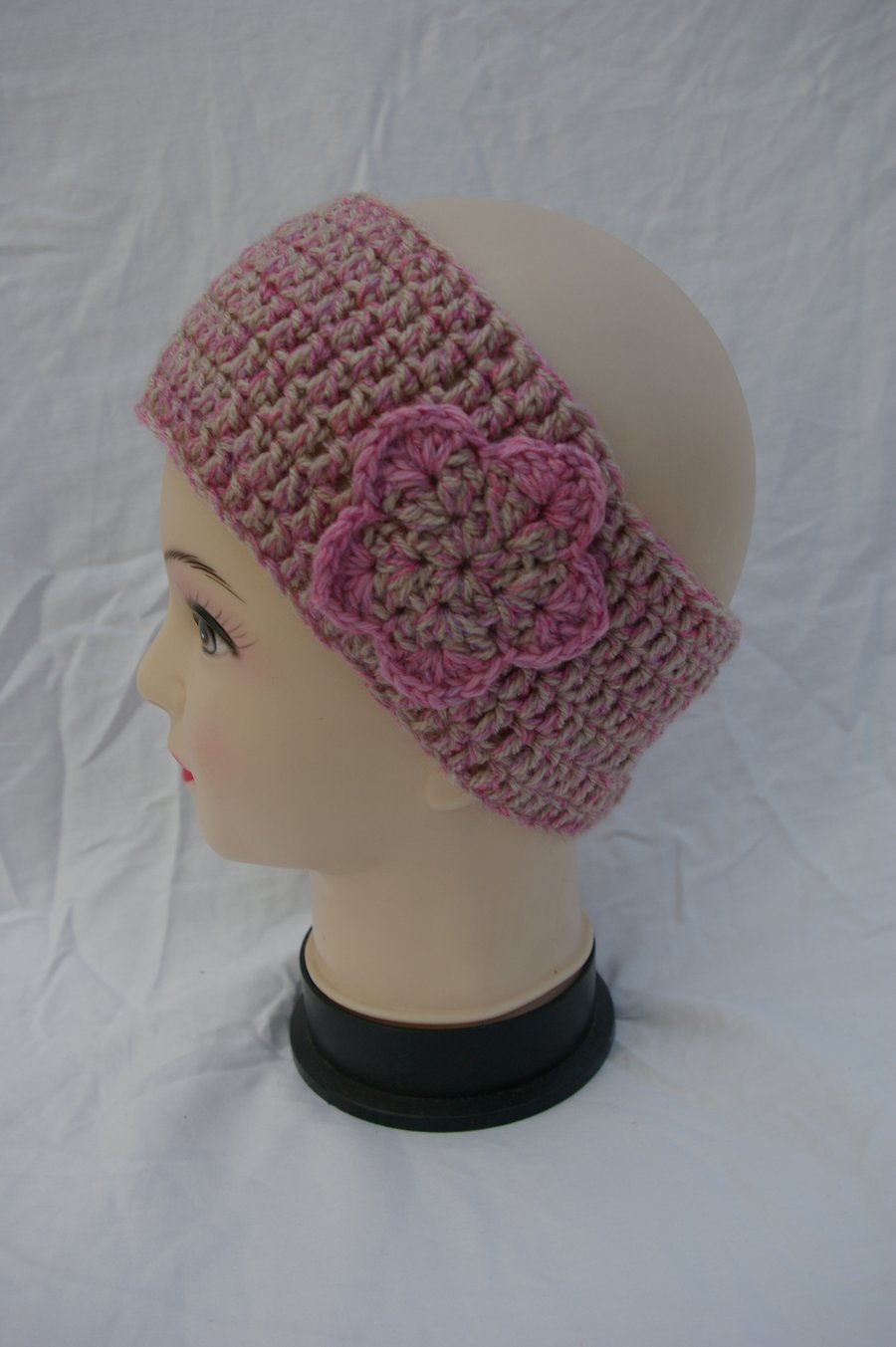 Ear Warmer Head Band, Hand Crochet With Crochet Flower Emblem