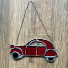 Red 2CV glass hanging ornament - quirky!