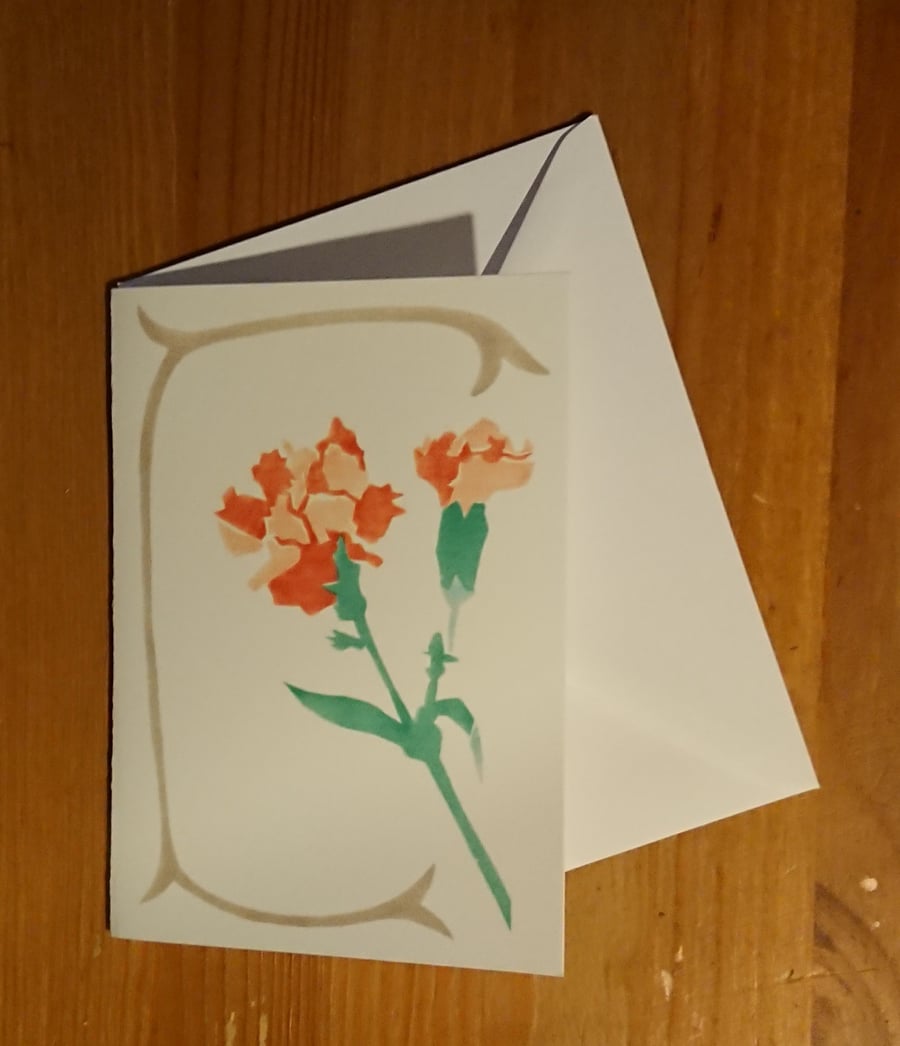 Second Carnation flower card, imperfect so reduced price