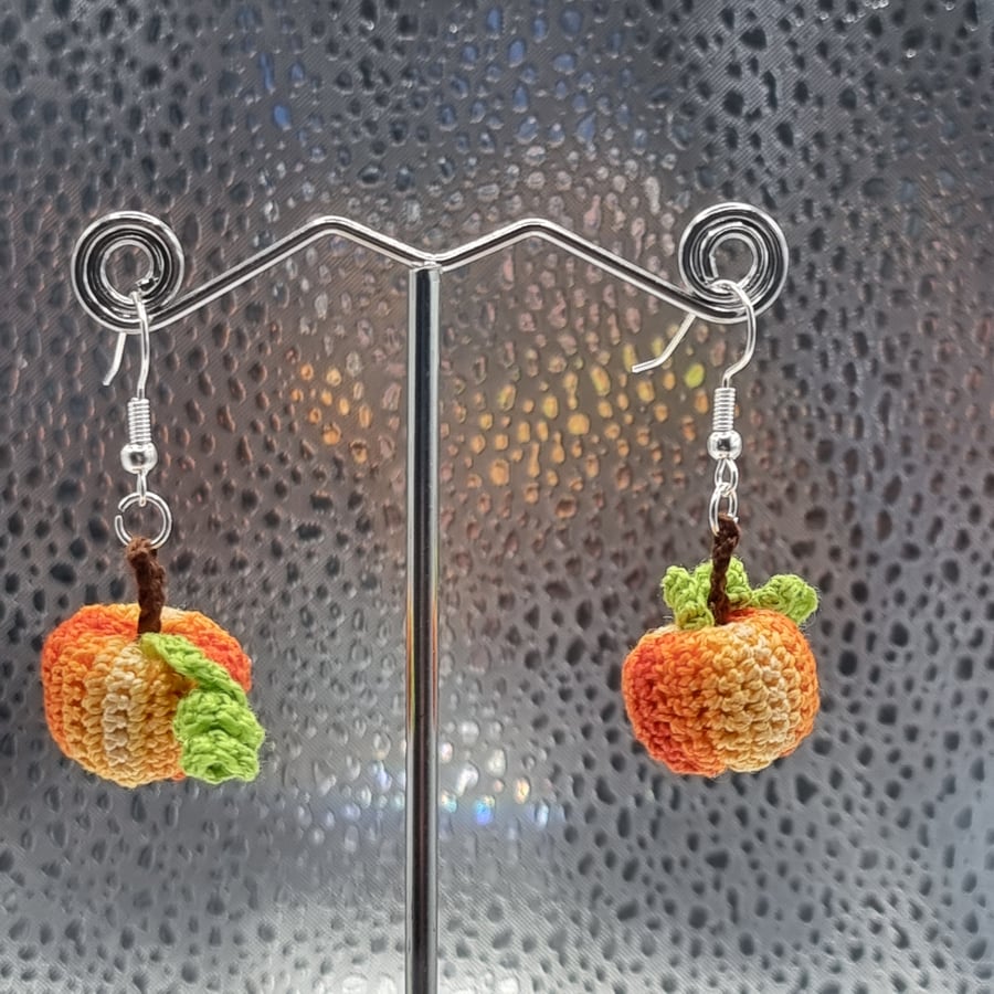 Crochet pumpkin earrings