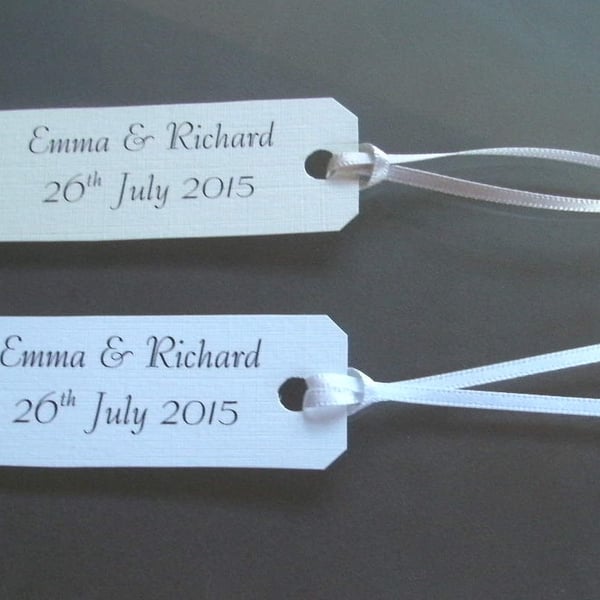 Packs of 10, 5 or 1 Personalised Wedding Favour, Gift Box Tags White or Ivory.