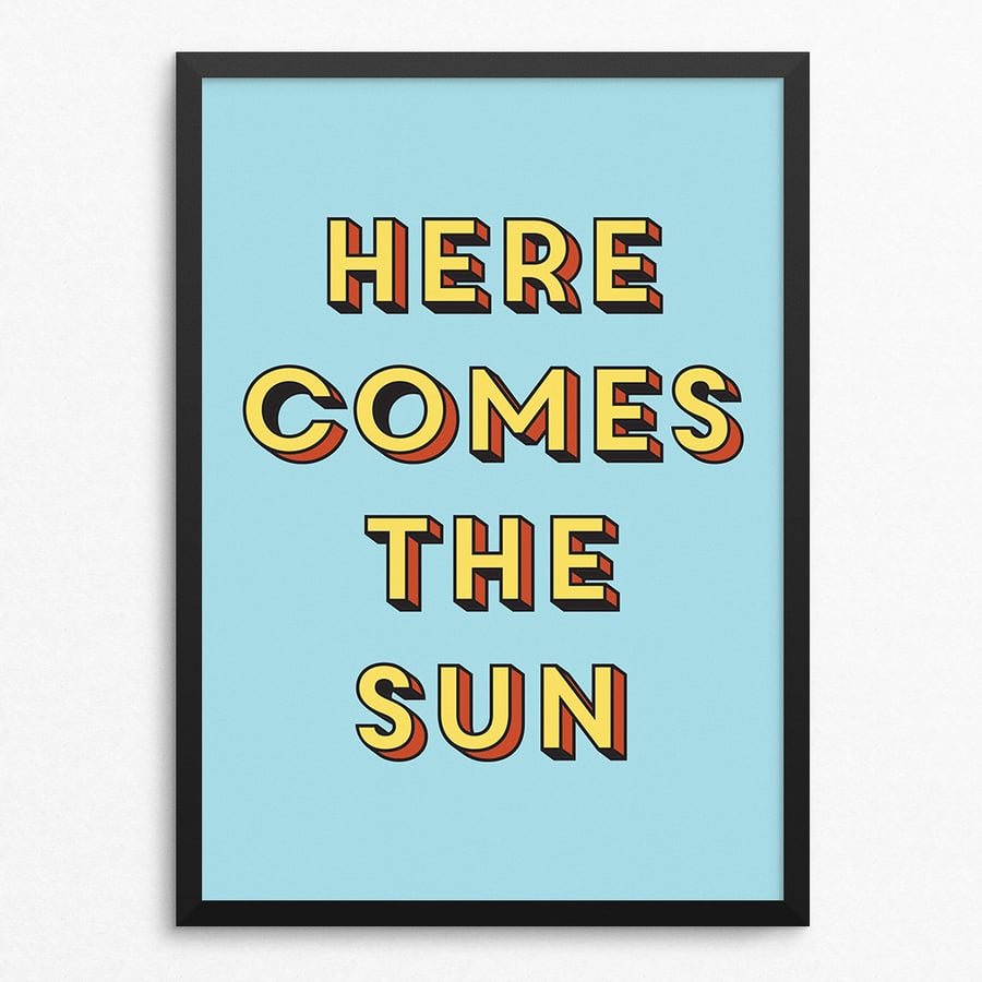 Here Comes the Sun Lyric Poster Print - Retro Typography Wall Art
