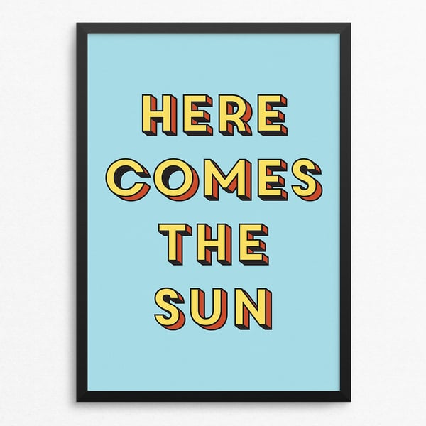 Here Comes the Sun Lyric Poster Print - Retro Typography Wall Art