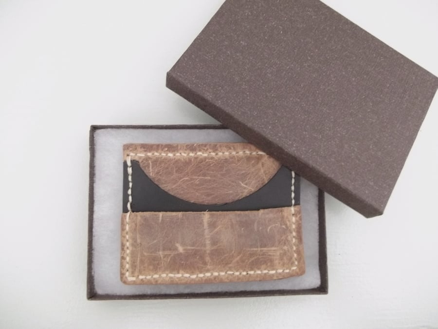 Leather card holder Brown and Black Leather Chunky Cardholder Card Wallet 