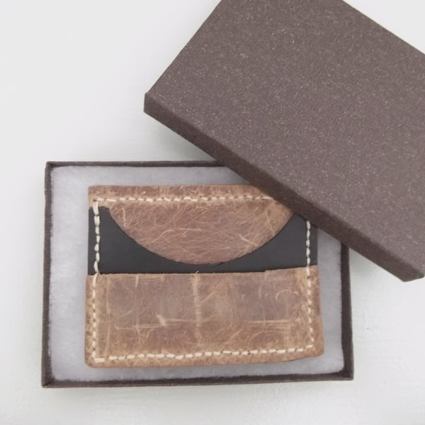 Brown and Black Leather Chunky Cardholder Card Wallet 