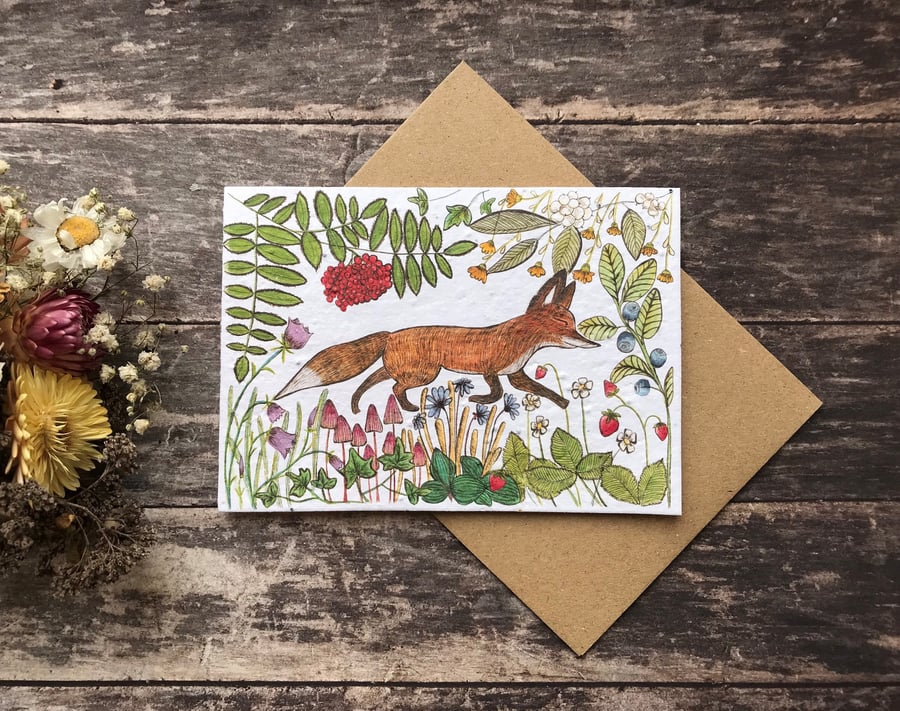 Plantable Seed Paper Birthday Card, Blank Inside, Fox cards, Birthday gift