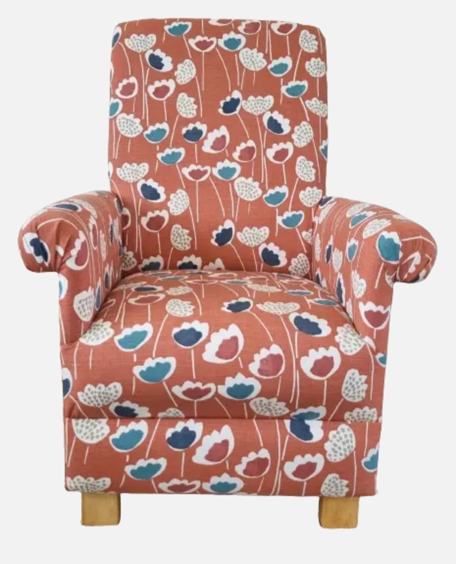 Orange Floral Armchair Accent Chair Scandi Accent Flowers Bedroom Kitchen Lounge