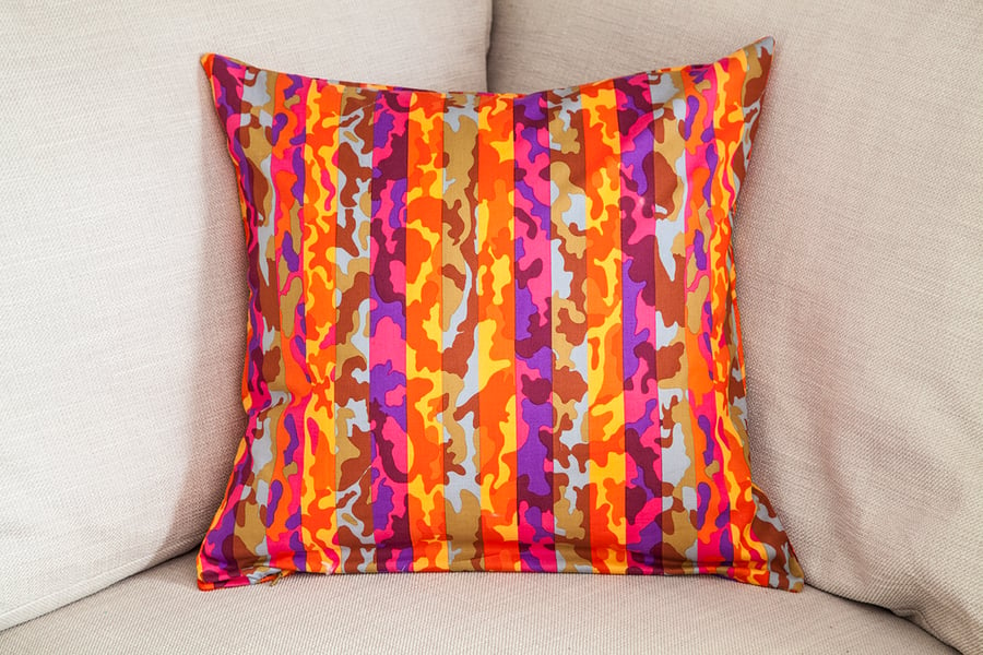 Colourful Striped Camouflage Cushion Cover 18" inch orange red pink stripes army