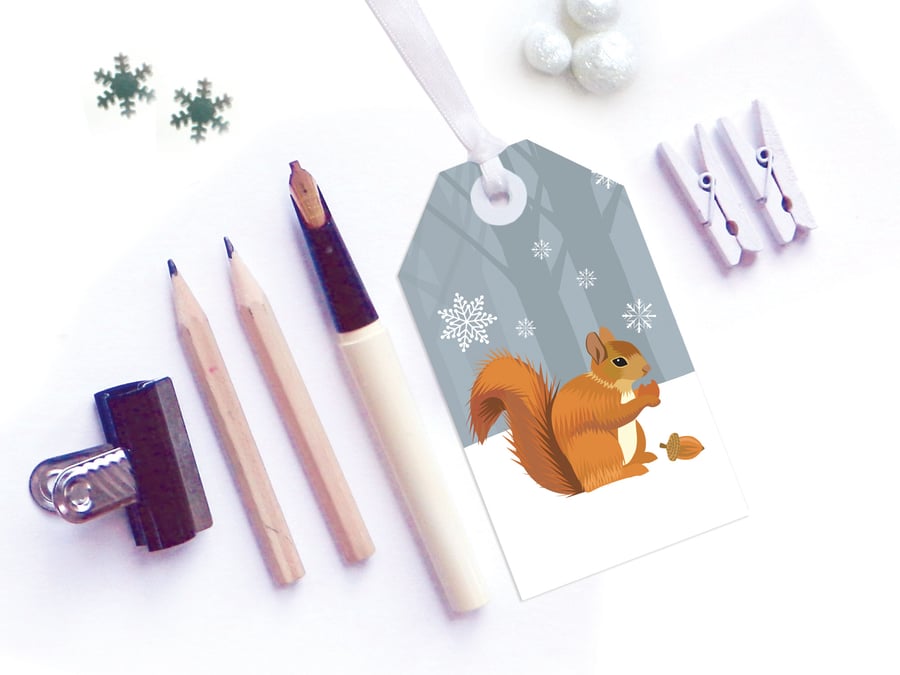 Winter Squirrel Christmas Gift Tags - Eco Friendly, Compostable