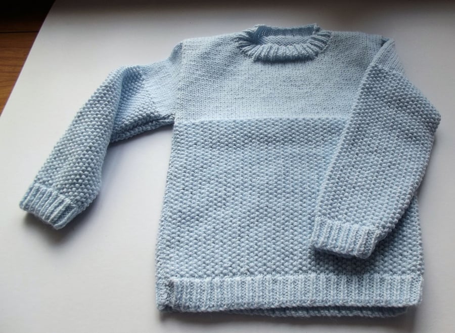 Babies Handknitted Jumper, Pale Blue 12 to 18 months, hm116