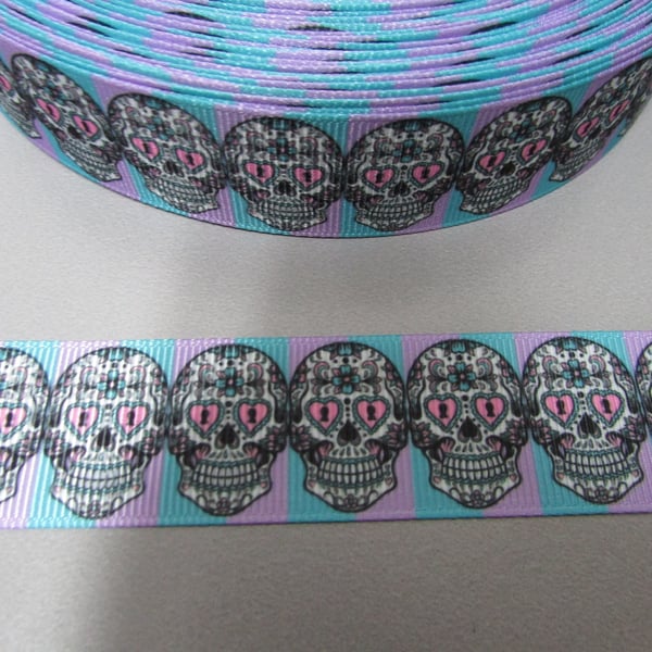 Sugar Skull 2.5cm Grosgrain Ribbon x 1 metre