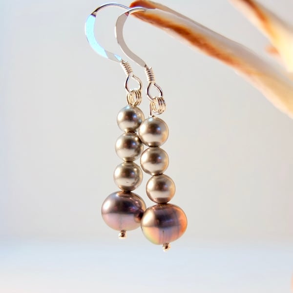 Freshwater Pearl, Shell Pearl And Sterling Silver Earrings - Handmade In Devon.