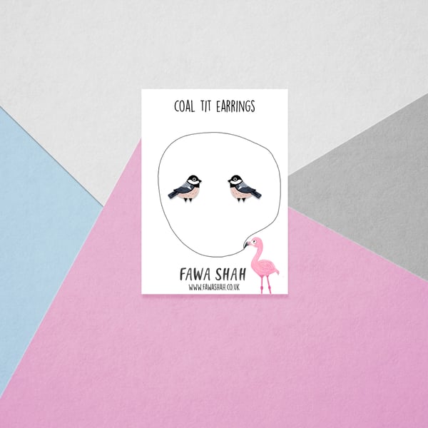 Coal Tit Stud Earrings - Handpainted - Bird Earrings