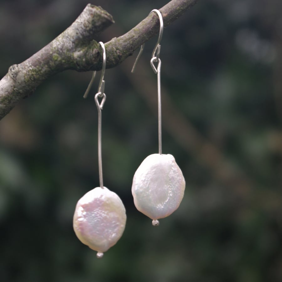   Large Freshwater Pearl Long Dangle  Earrings