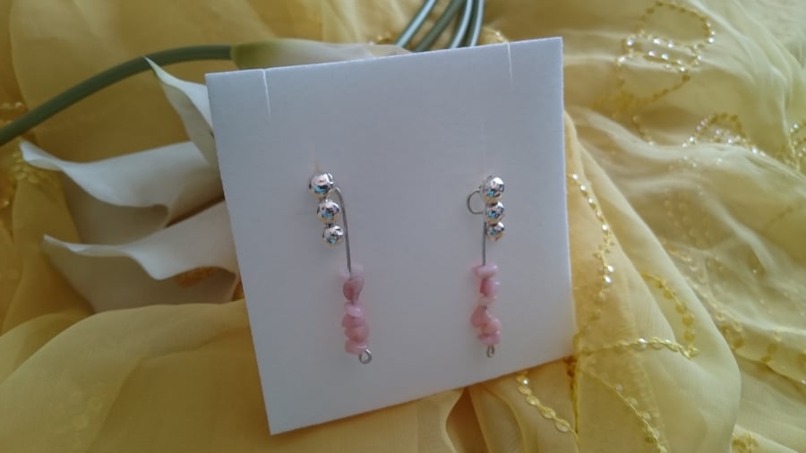 Sterling silver mushrooms earrings with pink opal