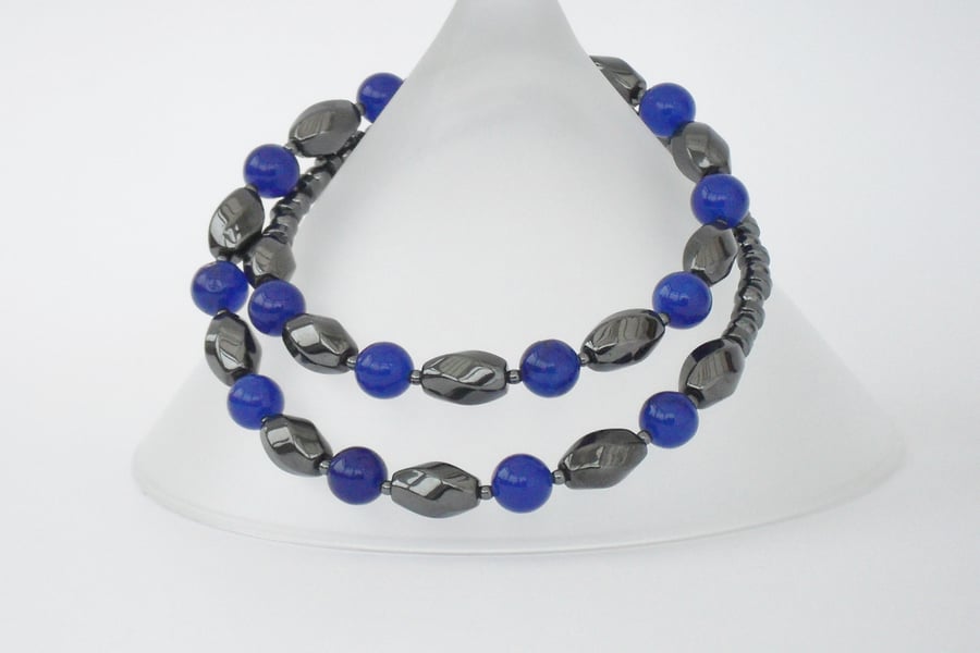 Hematite & blue alexandrite semi-precious necklace