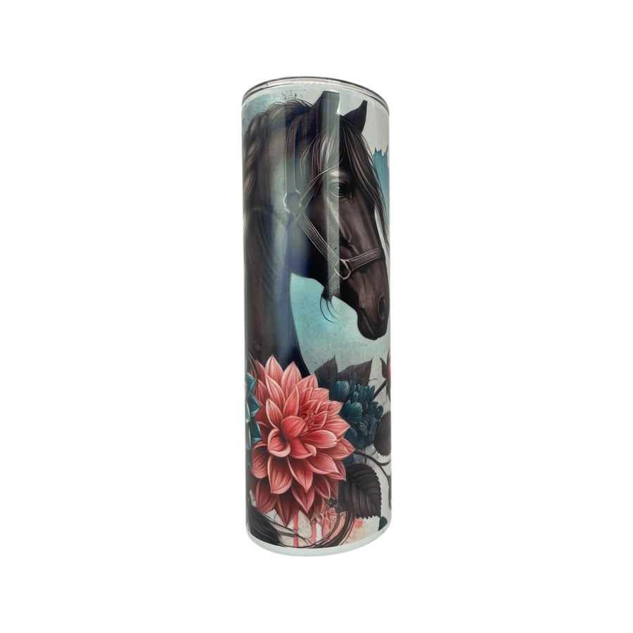 Horse and Flowers Glitter Tumbler