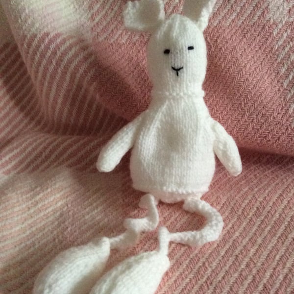Bunny with Wavy Twisted Spiral Dangly Legs Knitted Shelfie