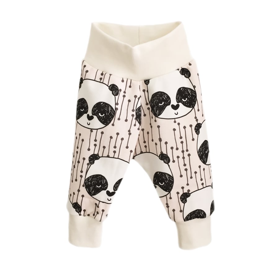 baby trousers, Organic cuff pants in PANDA BEARS print, relaxed trousers