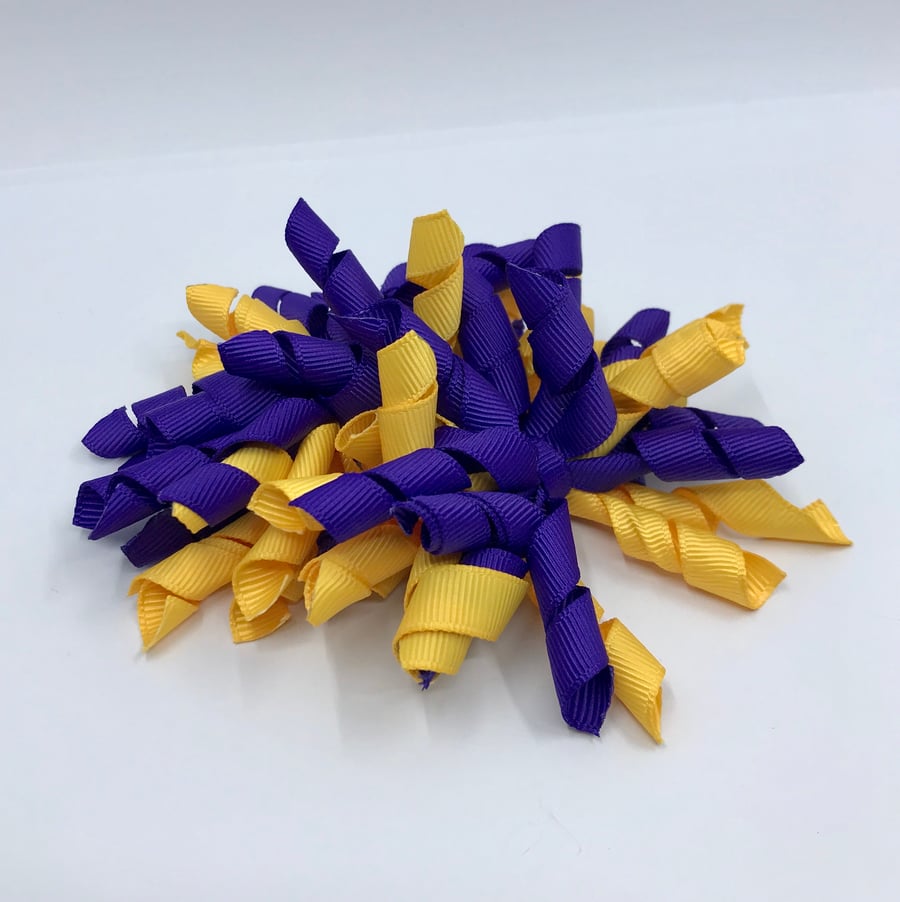 3 inch Purple and Yellow Gold Curly Corkers on Clips (pair)