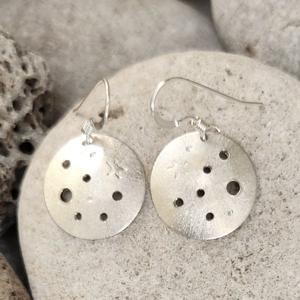 Solar system sterling silver disc earrings