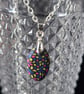 Polymer clay stained glass inspired drop oval necklace on a silver plated chain